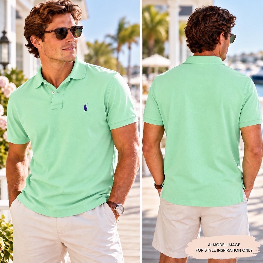 Polo Ralph Lauren Polo Shirt Men's L Green Purple Pony Cotton Preppy